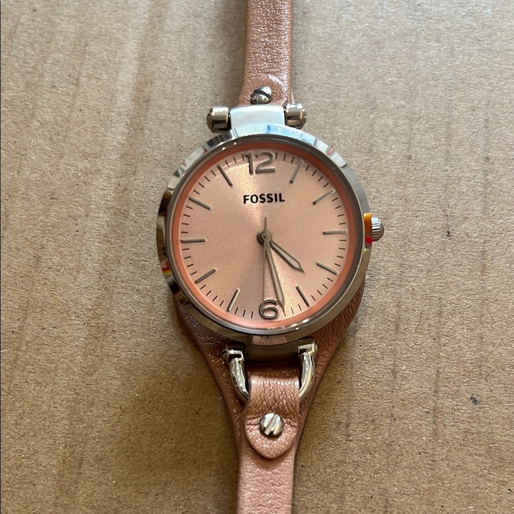 Fossil Rose Gold Watch with light pink Leather Strap, GEORGIA